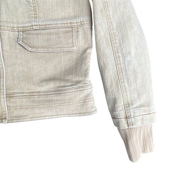 DJ Washed Denim Bomber Jacket Tan Utility Distressed Aviator Pilot Y2K 90s-M - Picture 5 of 16